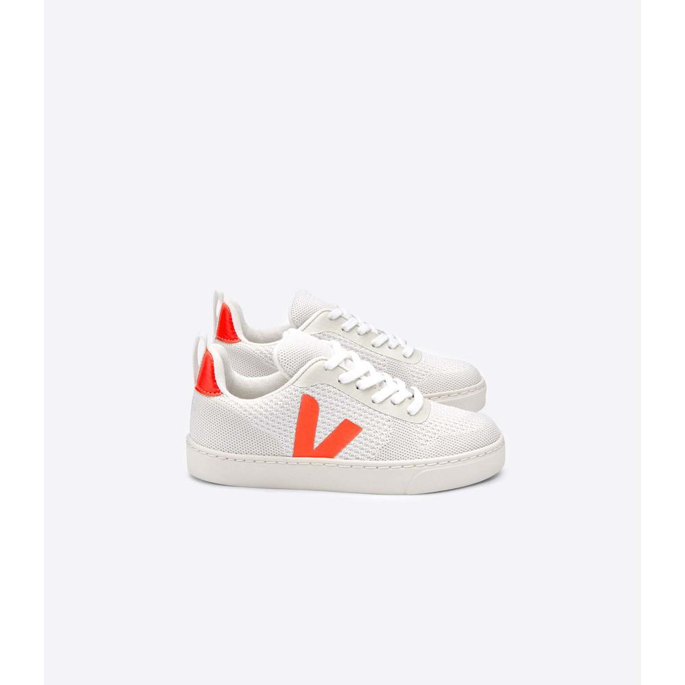 White/Orange Kids\' Veja V-10 MALHA BRANCO Sneakers | AU 841RVD